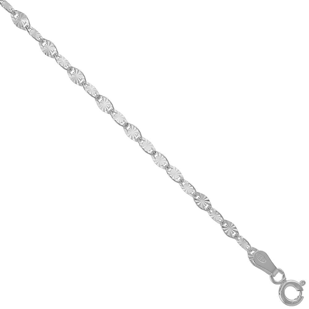 STERLING SILVER DIAMOND CUT FLAT LINK ANCHOR CHAIN 3 MM THIN NICKEL FREE ITALY, SIZES 16 & 18 INCH