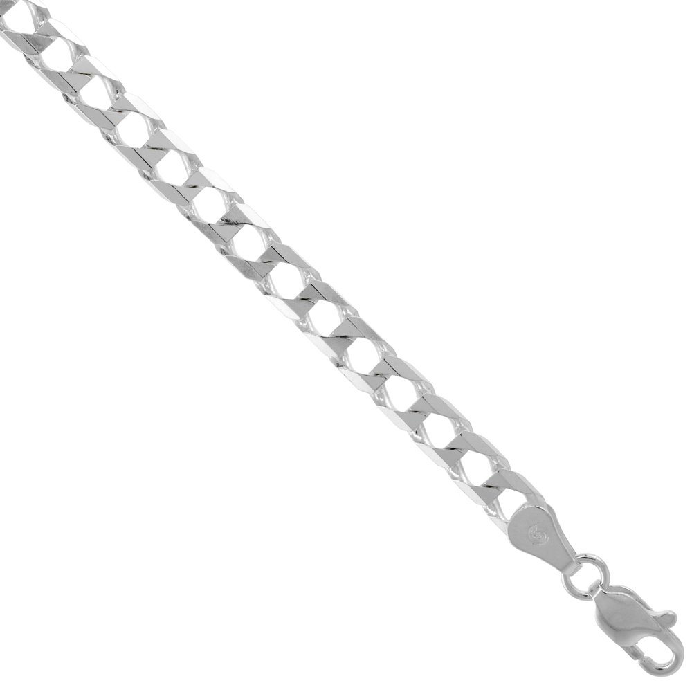 Sterling Silver Square Cuban Link Chain Necklaces &amp; Bracelets 5mm Nickel Free Italy, 7-30 inch