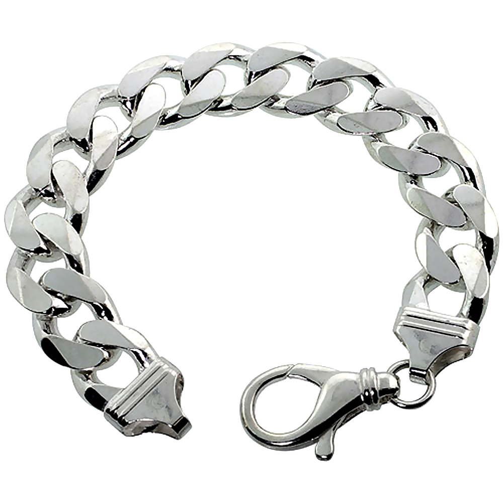 STERLING SILVER THICK CURB CUBAN LINK CHAIN NECKLACES & BRACELETS 15.4MM BEVELED NICKEL FREE ITALY, 8-30