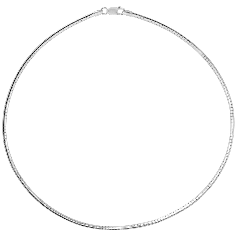 STERLING SILVER 2MM OMEGA NECKLACE FOR WOMEN NICKEL FREE ITALY 1/16 INCH WIDE, SIZES 7 - 20 INCH