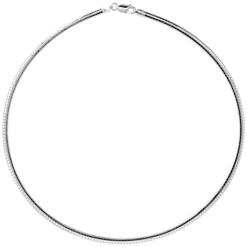 STERLING SILVER 3MM OMEGA NECKLACE FOR WOMEN NICKEL FREE ITALY 1/8 INCH WIDE, SIZES 7 - 20 INCH