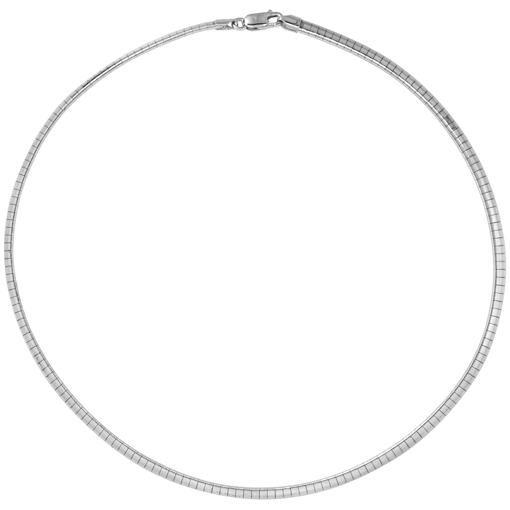 STERLING SILVER 4MM OMEGA NECKLACE FOR WOMEN NICKEL FREE ITALY 3/16 INCH WIDE, SIZES 7 - 20 INCH