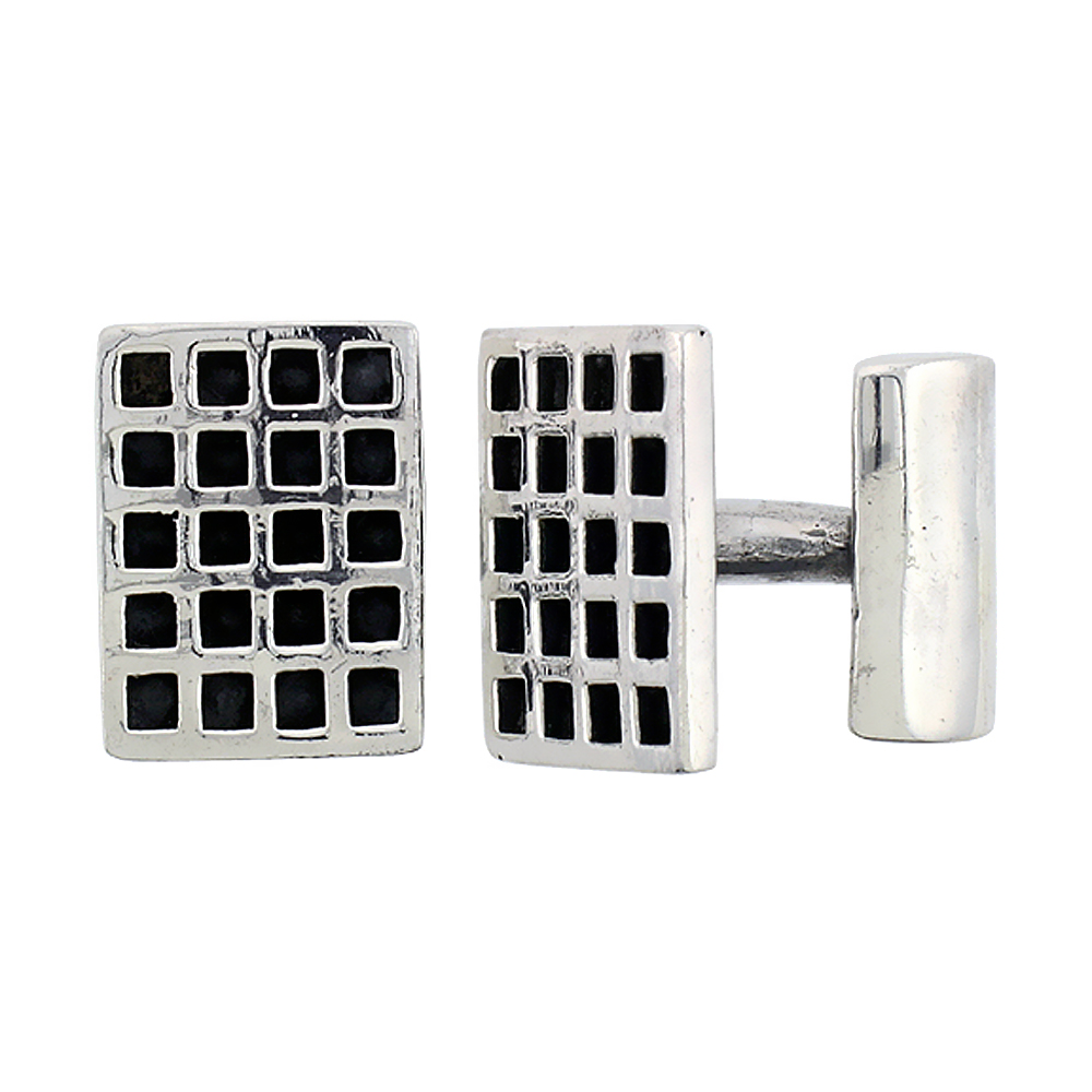 Sterling Silver Waffle Grid Cufflinks Rectangular, 9/16 inch wide