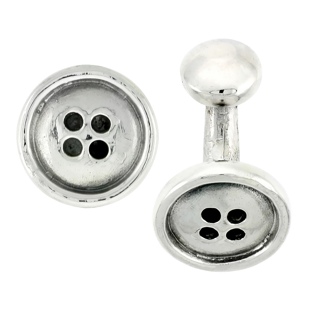 Sterling Silver Button Cufflinks, 5/8 inch wide