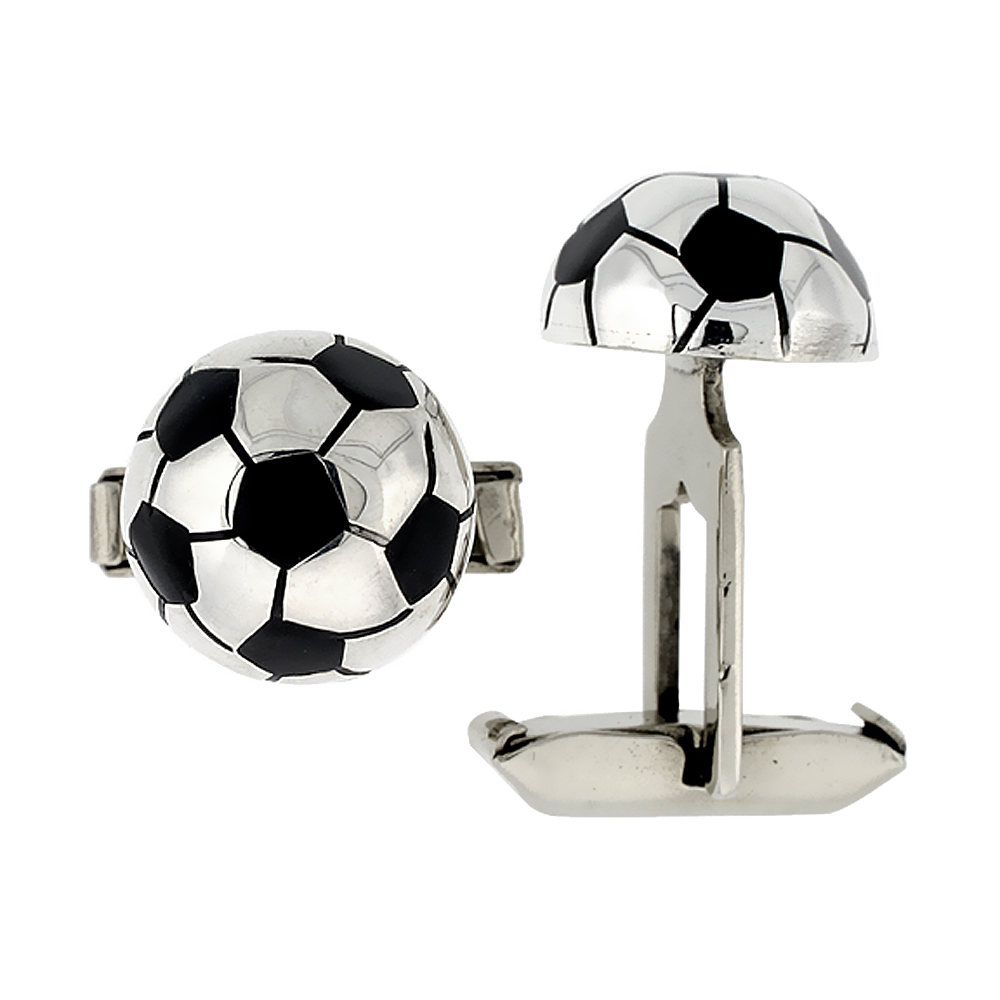 Sterling Silver Soccer Ball Cufflinks Swivel Bar, 5/8 inch wide