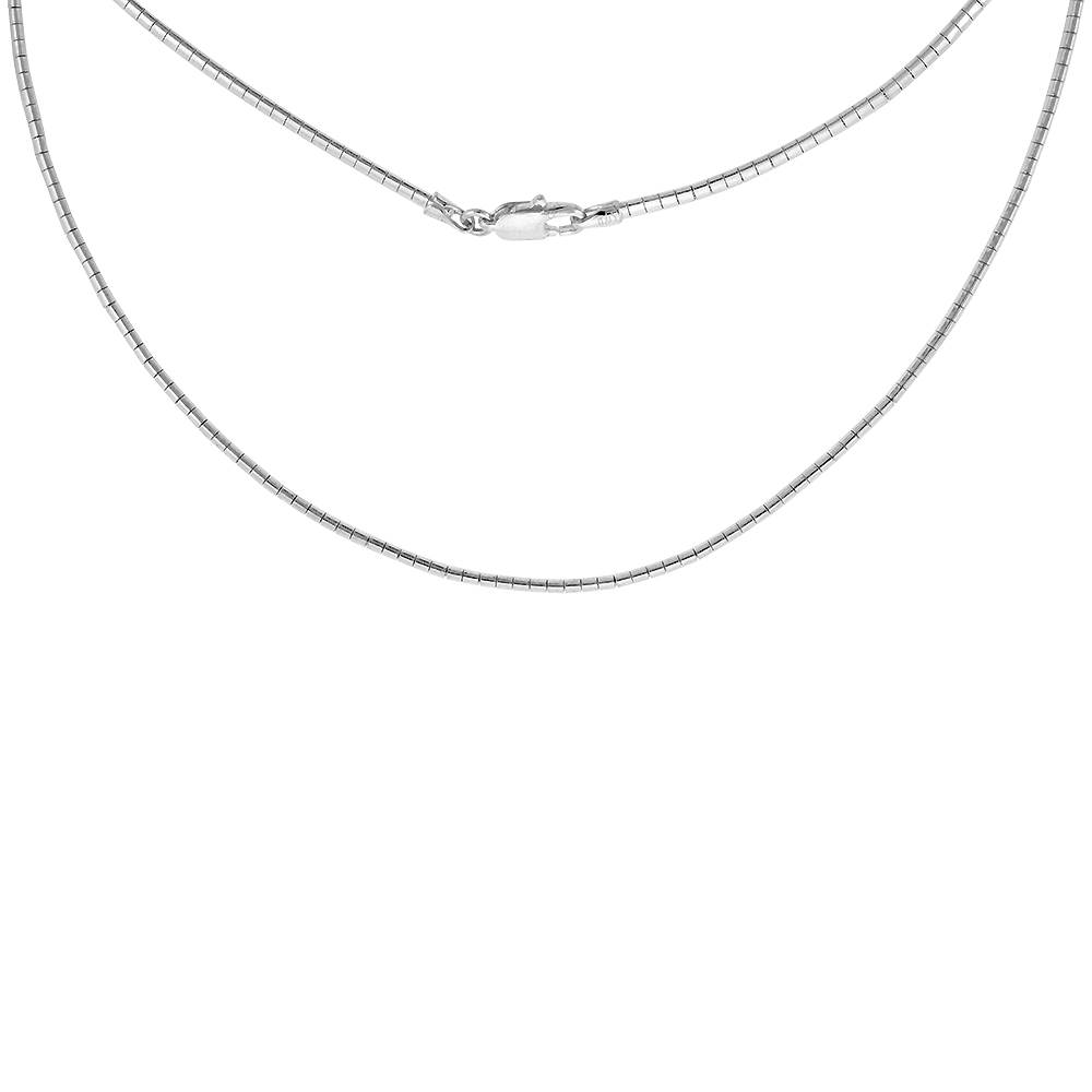 STERLING SILVER 2MM ROUND OMEGA NECKLACE FOR WOMEN NICKEL FREE ITALY 1/16 INCH WIDE, SIZES 7 - 20 INCH