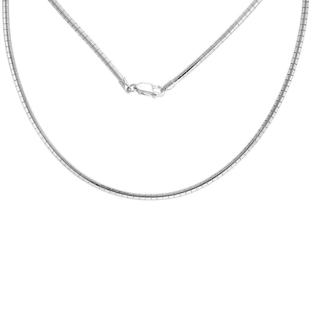 STERLING SILVER 3MM ROUND OMEGA NECKLACE FOR WOMEN NICKEL FREE ITALY 1/16 INCH WIDE, SIZES 7 - 20 INCH