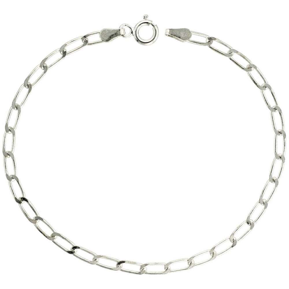 STERLING SILVER LONG LINK CURB CHAIN NECKLACES & BRACELETS 3MM NICKEL FREE ITALY, SIZES 7 - 30 INCH