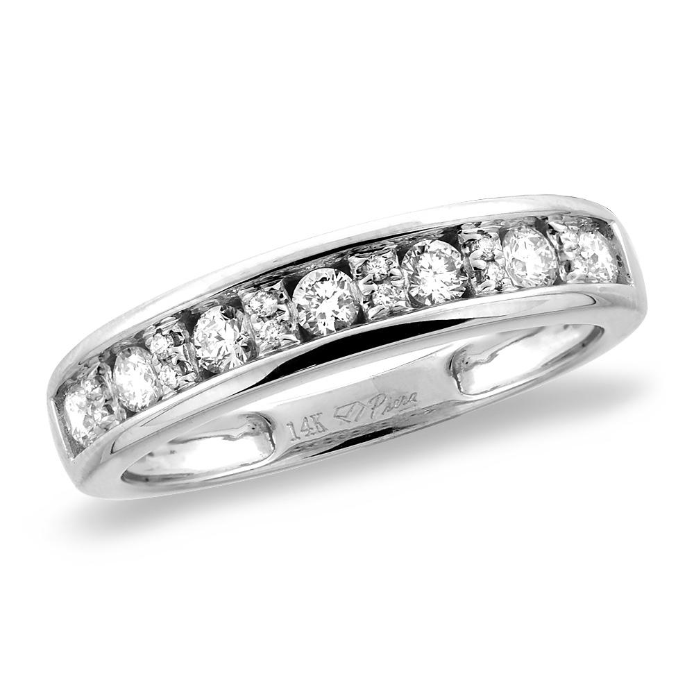 14K White/Yellow Gold 0.37 cttw Genuine Diamond Half Eternity Wedding Band, sizes 5 - 10