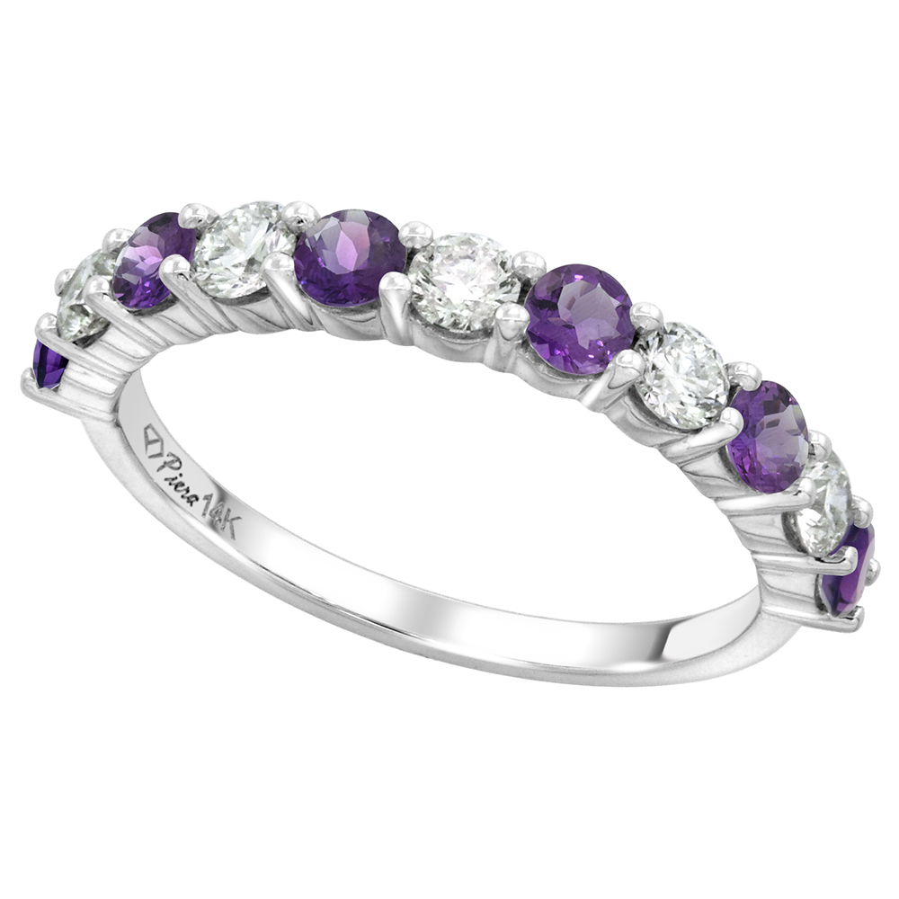 14k White Gold Genuine Aquamarine & Diamond 11 Stone Ring Round Brilliant cut 0.6ct 3mm, size 5-10