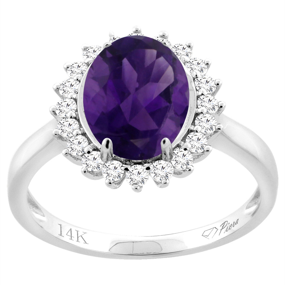 14K Yellow Gold Diamond Natural Amethyst Engagement Ring Oval 10x8mm, sizes 5-10