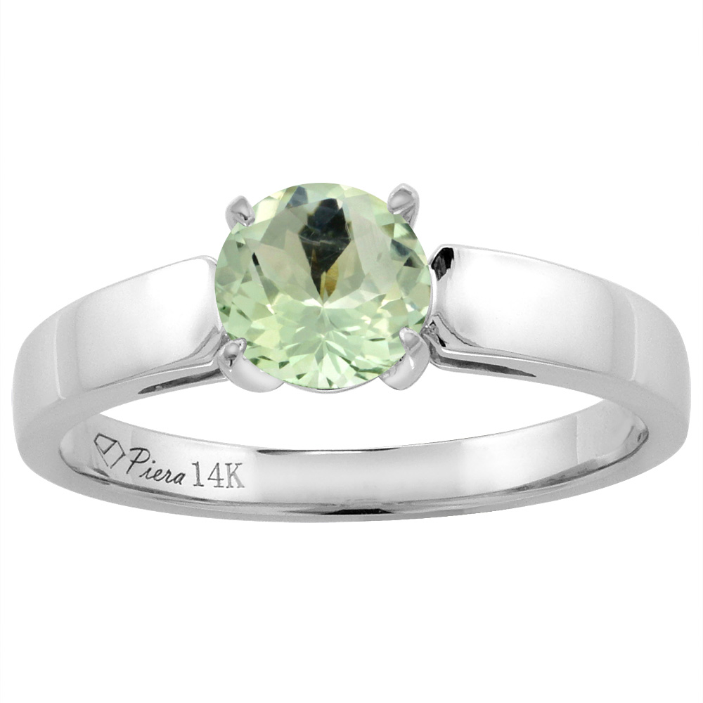 14K White Gold Natural Green Amethyst Solitaire Engagement Ring Round 7 mm, sizes 5-10