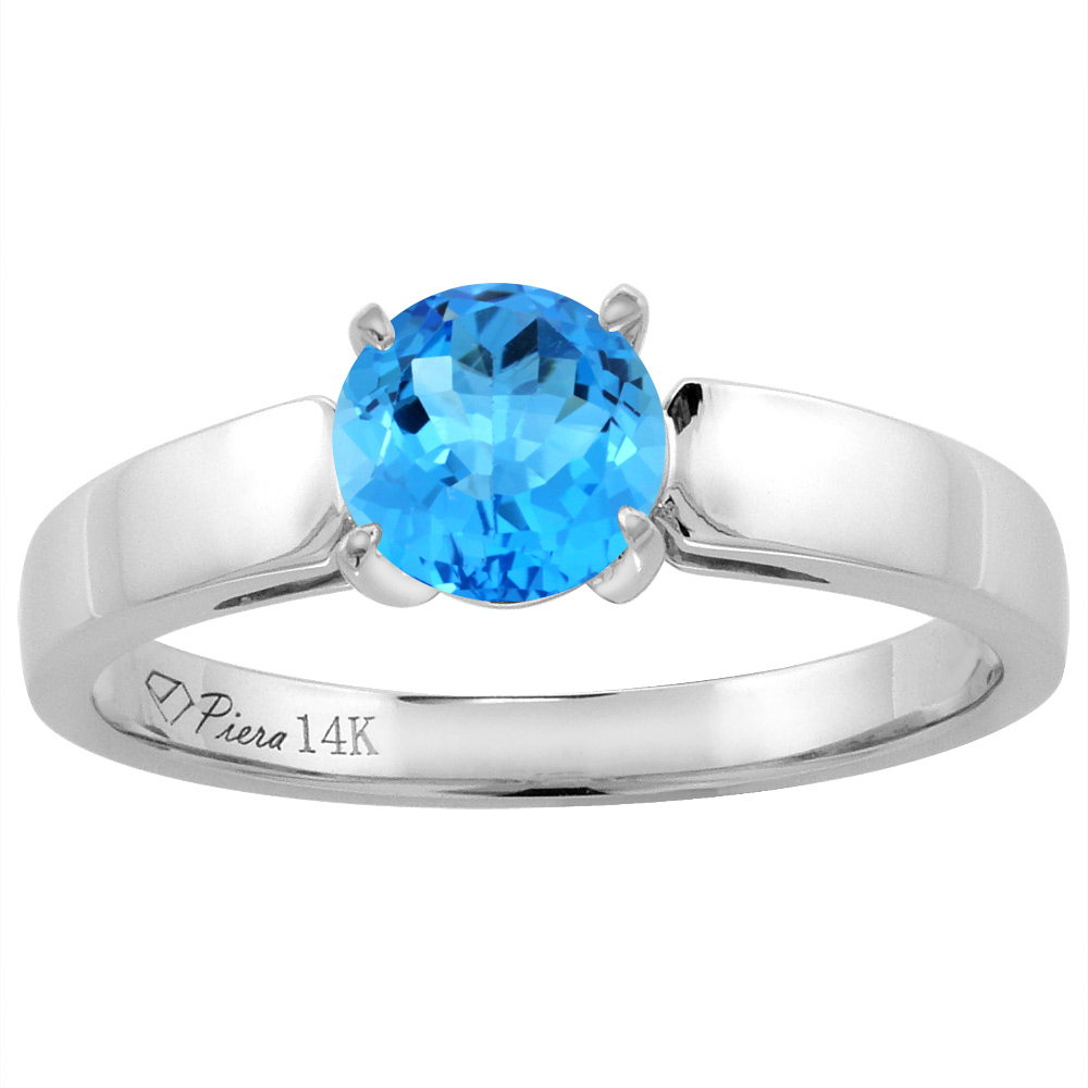 14K Yellow Gold Natural Swiss Blue Topaz Solitaire Engagement Ring Round 7 mm, sizes 5-10