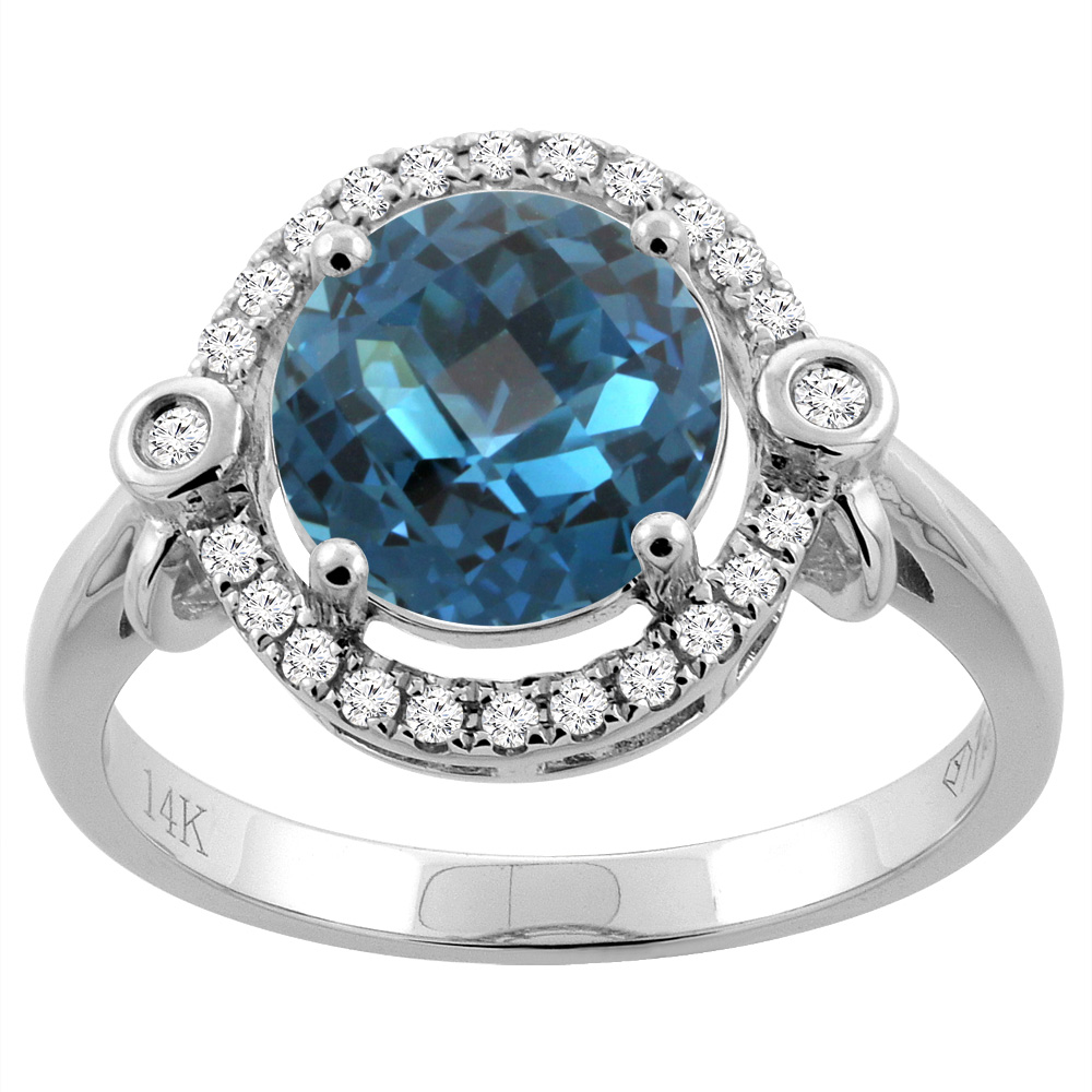 14K Yellow Gold Diamond Natural London Blue Topaz Engagement Ring Oval 10x8mm, sizes 5-10