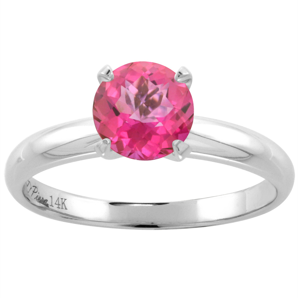 14K YELLOW GOLD NATURAL PINK TOPAZ SOLITAIRE ENGAGEMENT RING ROUND 7 MM, SIZES 5-10