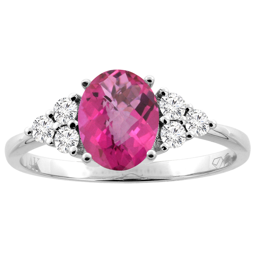 14K Gold Natural Pink Sapphire Ring Oval 8x6 mm Diamond Accents, sizes 5 - 10