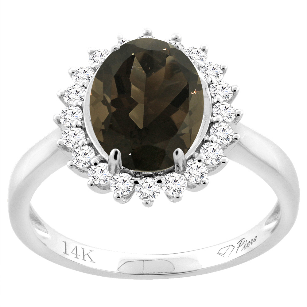 14K Yellow Gold Diamond Natural Smoky Topaz Engagement Ring Oval 10x8mm, sizes 5-10