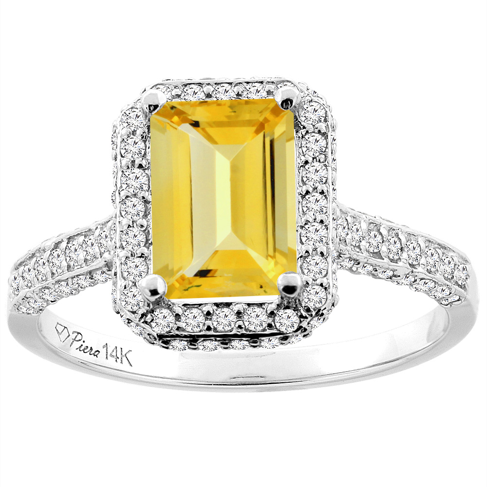 14K White Gold Natural Citrine Engagement Ring Octagon 8x6 mm, sizes 5-10