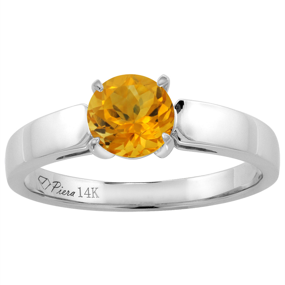 14K White Gold Natural Citrine Solitaire Engagement Ring Round 7 mm, sizes 5-10