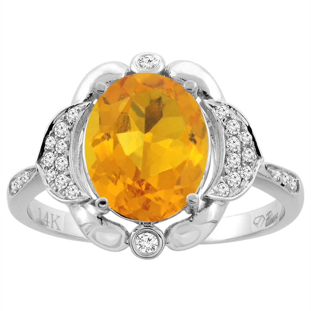 14K Yellow Gold Diamond Natural Citrine Engagement Ring Oval 10x8mm, sizes 5-10