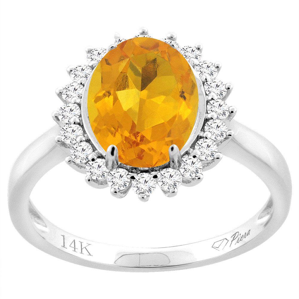 14K Yellow Gold Diamond Natural Citrine Engagement Ring Oval 10x8mm, sizes 5-10