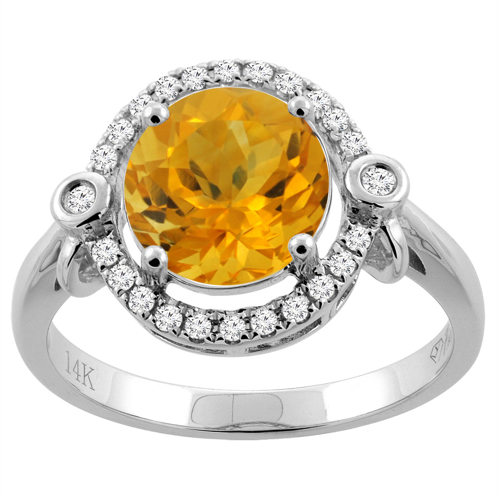 14K White Gold Diamond Natural Citrine Engagement Ring Oval 10x8mm, sizes 5-10