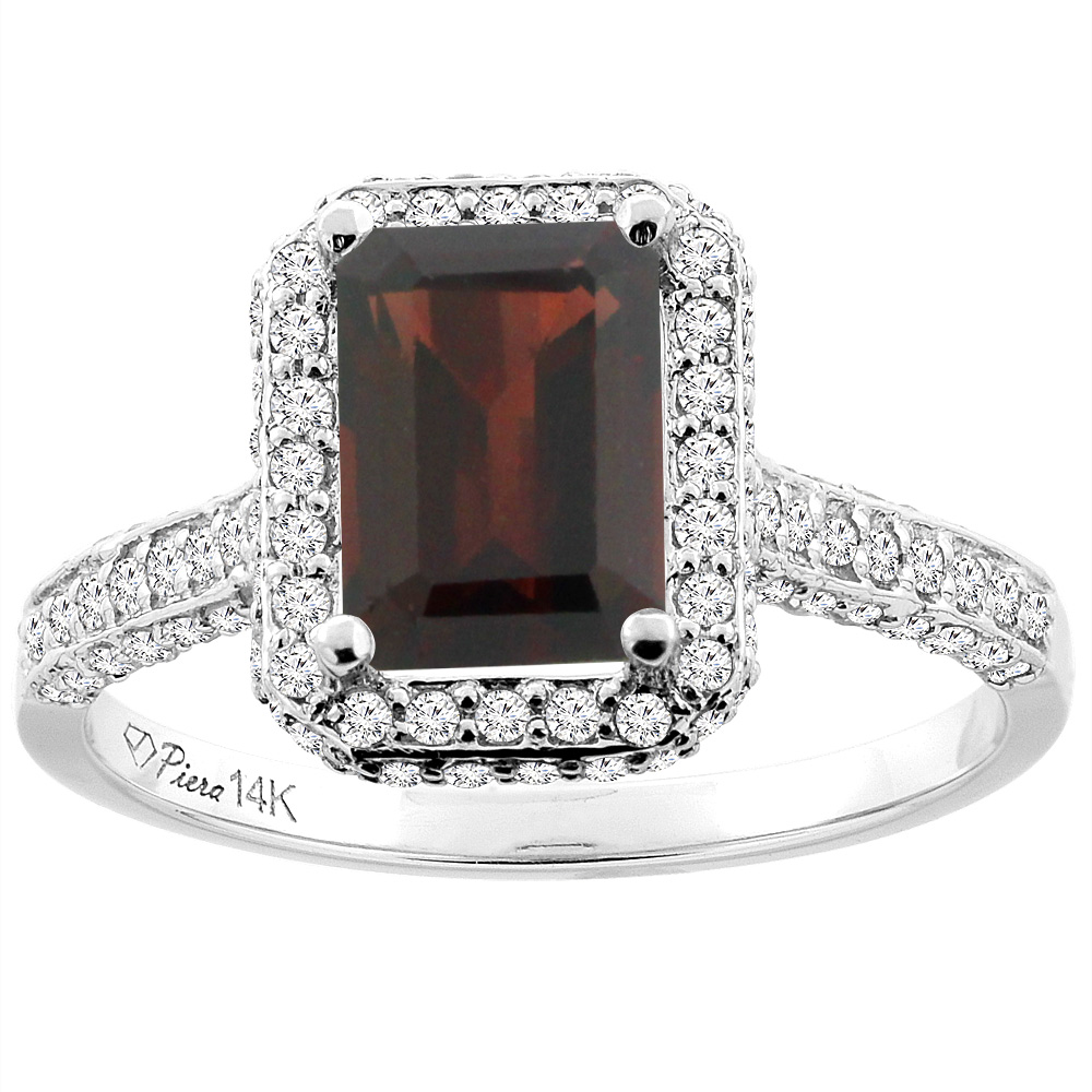 14K Yellow Gold Natural Garnet Engagement Ring Octagon 8x6 mm, sizes 5-10