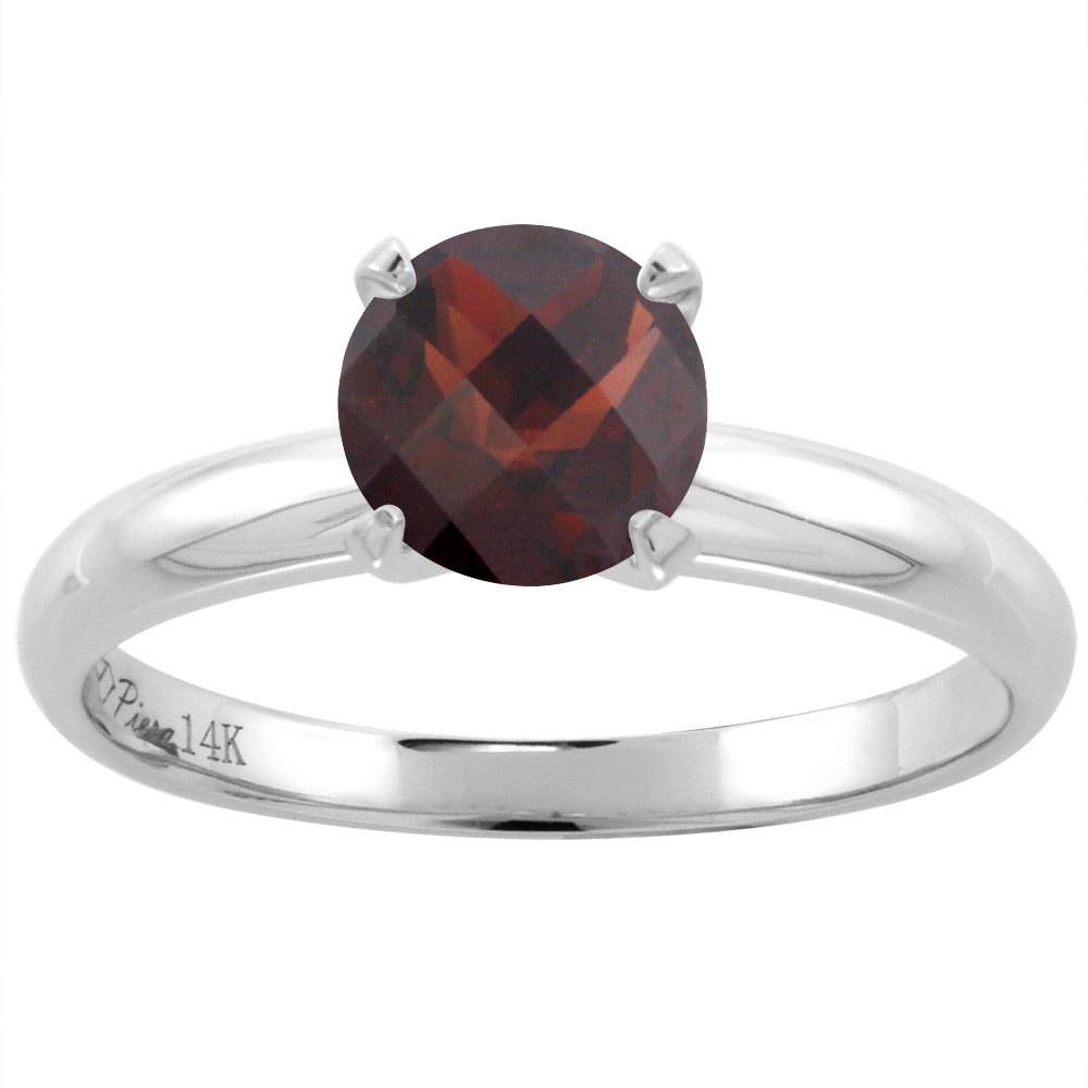 14K Yellow Gold Natural Garnet Solitaire Engagement Ring Round 7 mm, sizes 5-10