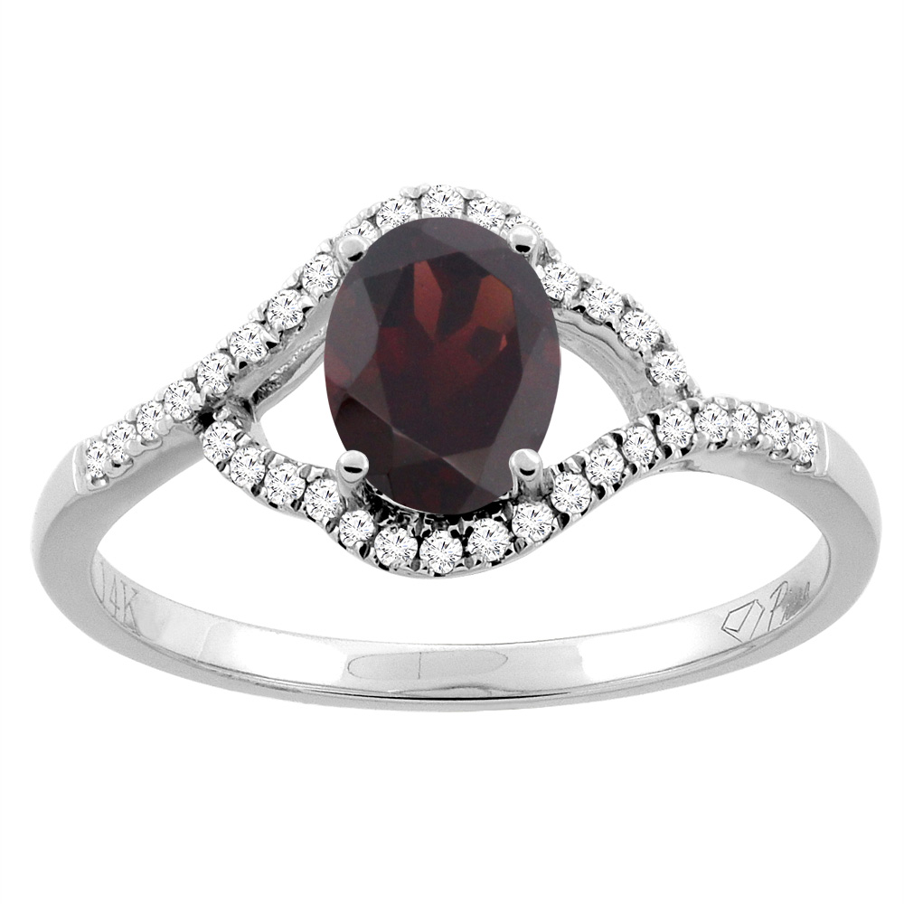 14K Gold Diamond Natural Garnet Engagement Ring Oval 7x5 mm, sizes 5 - 10
