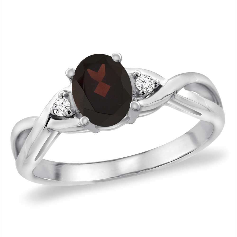 14K White Gold Diamond Natural Garnet Infinity Engagement Ring Oval 7x5 mm, sizes 5 -10