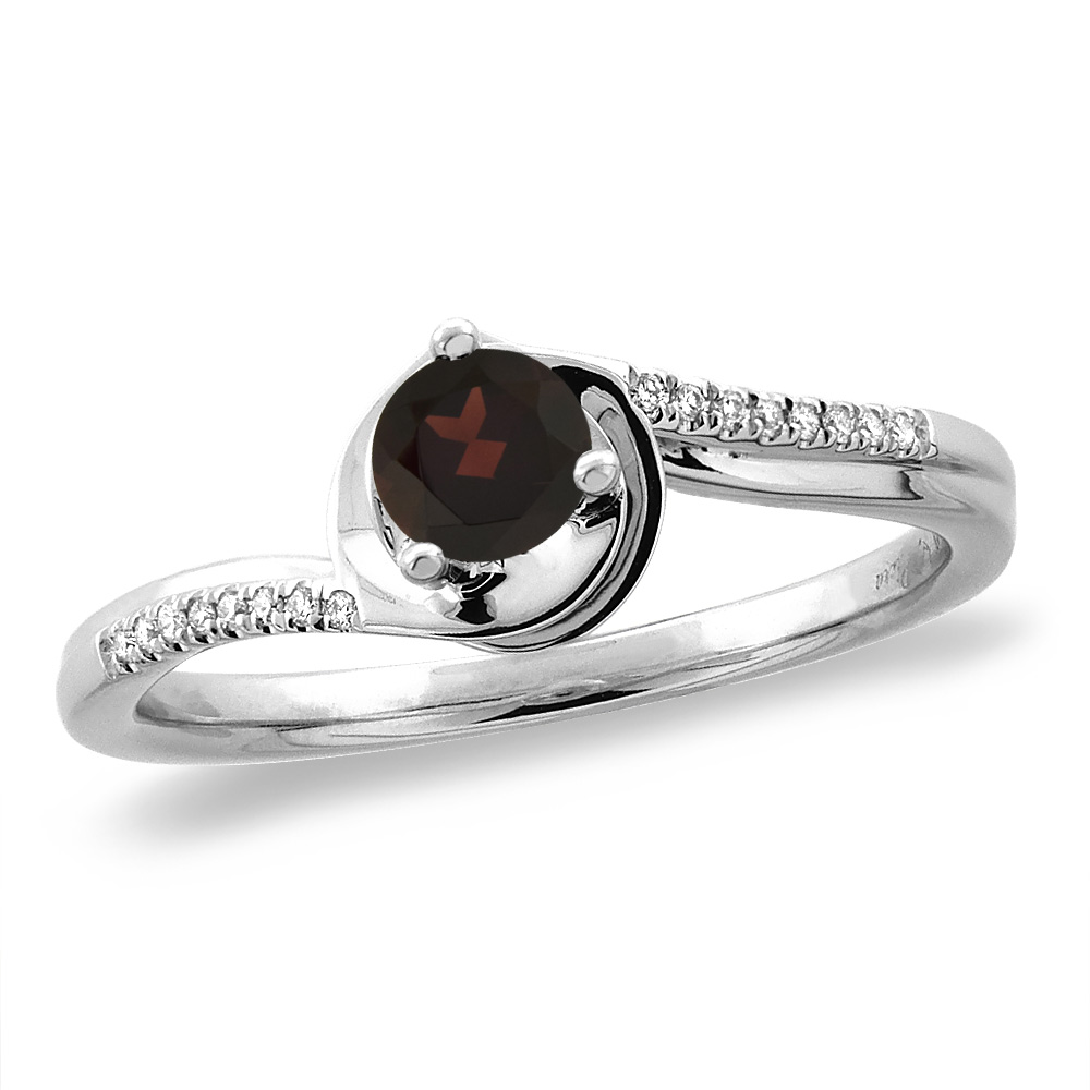 14K White/Yellow Gold Diamond Natural Garnet Bypass Engagement Ring Round 4 mm, sizes 5 -10