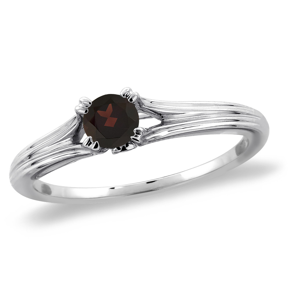 14K White Gold Diamond Natural Garnet Solitaire Engagement Ring Round 5 mm, sizes 5 -10