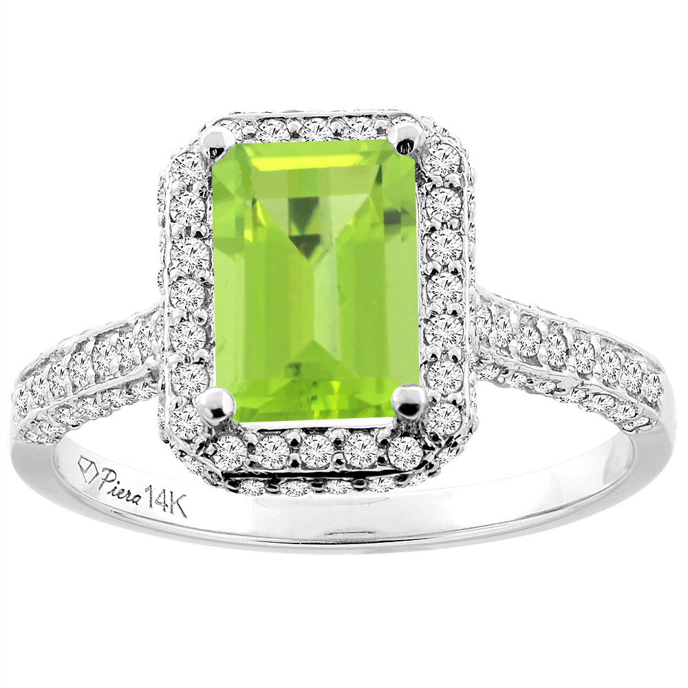 14K Yellow Gold Natural Peridot Engagement Ring Octagon 8x6 mm, sizes 5-10