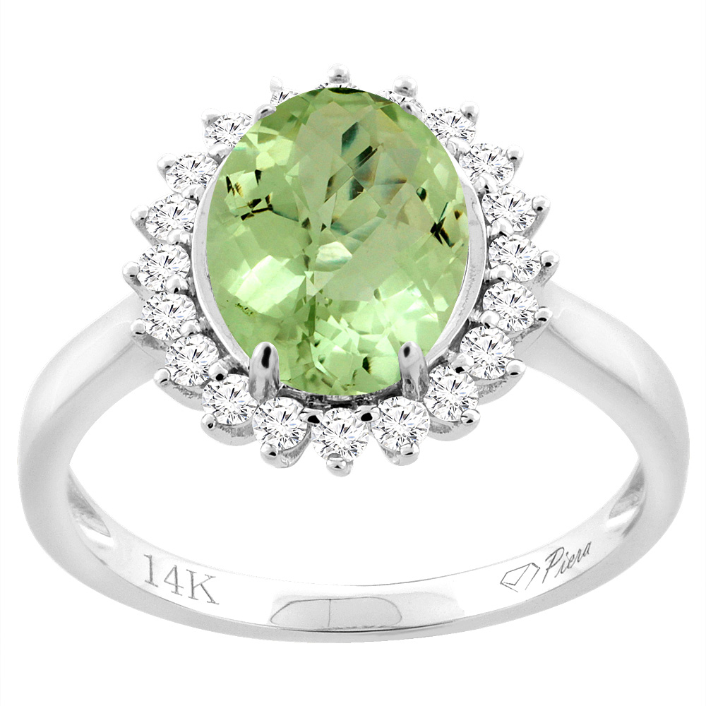 14K Yellow Gold Diamond Natural Peridot Engagement Ring Oval 10x8mm, sizes 5-10