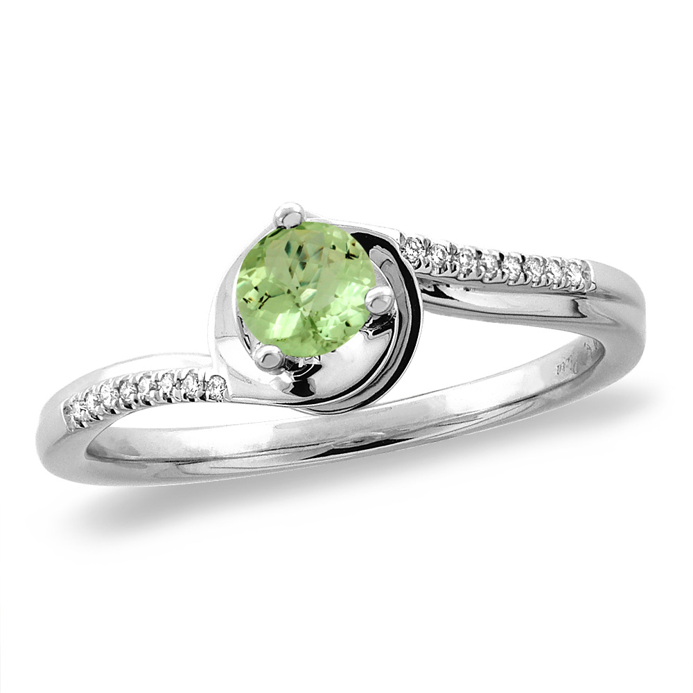 14K White/Yellow Gold Diamond Natural Peridot Bypass Engagement Ring Round 4 mm, sizes 5 -10