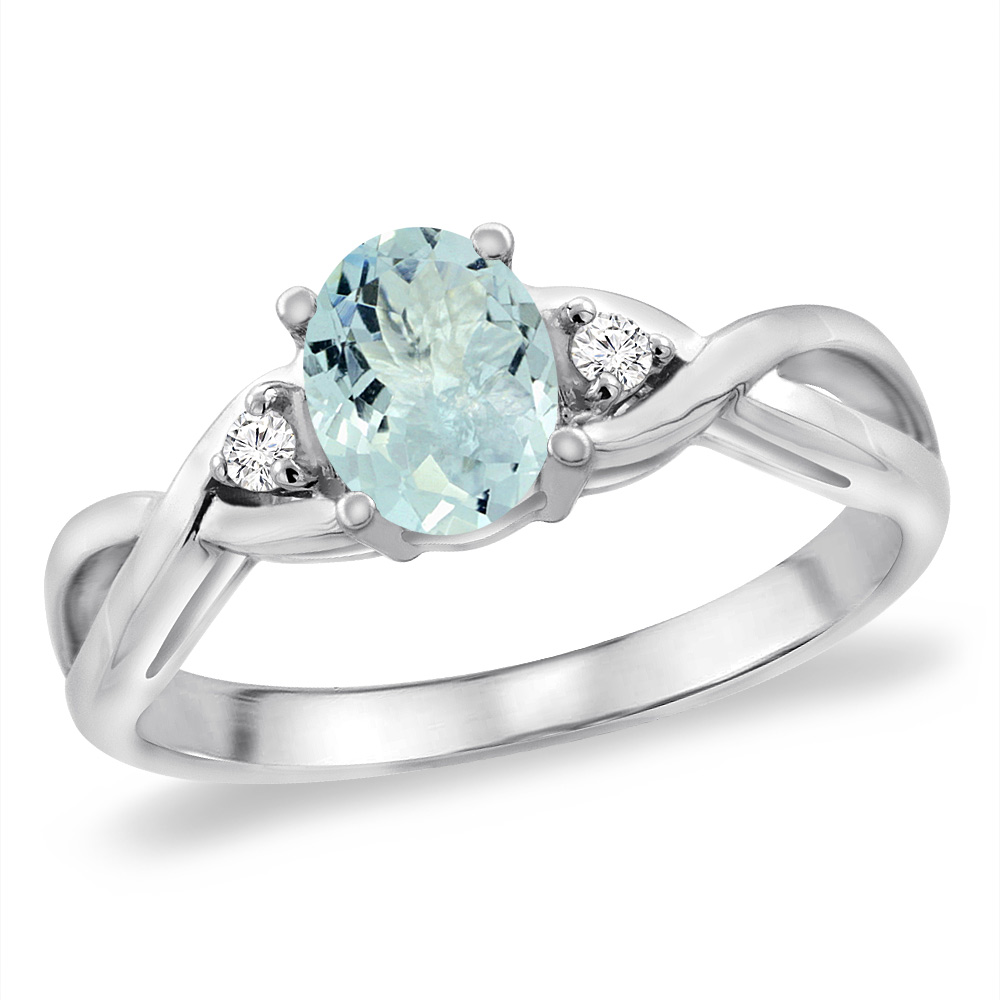 14K White Gold Diamond Natural Aquamarine Infinity Engagement Ring Oval 7x5 mm, sizes 5 -10