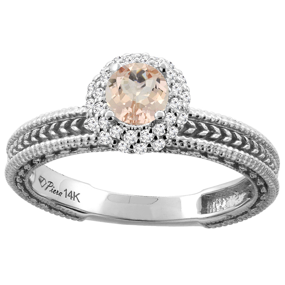 14K Yellow Gold Natural Morganite & Diamond Engagement Ring Round 5 mm, sizes 5-10