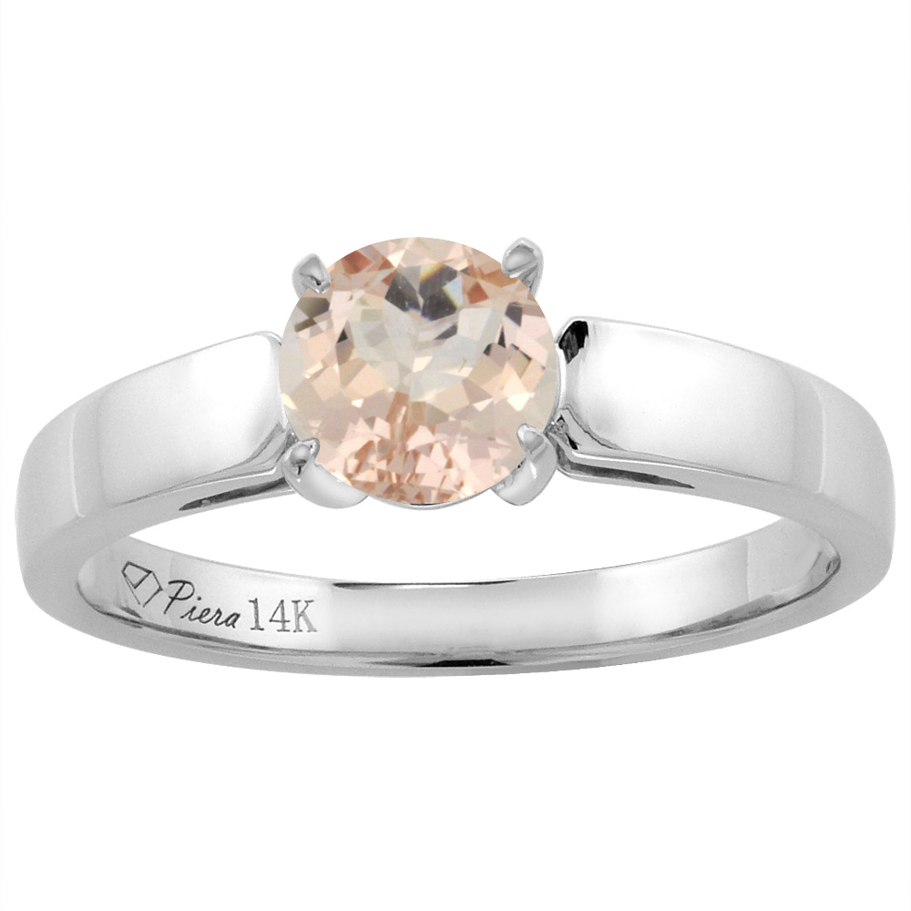 14K Yellow Gold Natural Morganite Solitaire Engagement Ring Round 7 mm, sizes 5-10