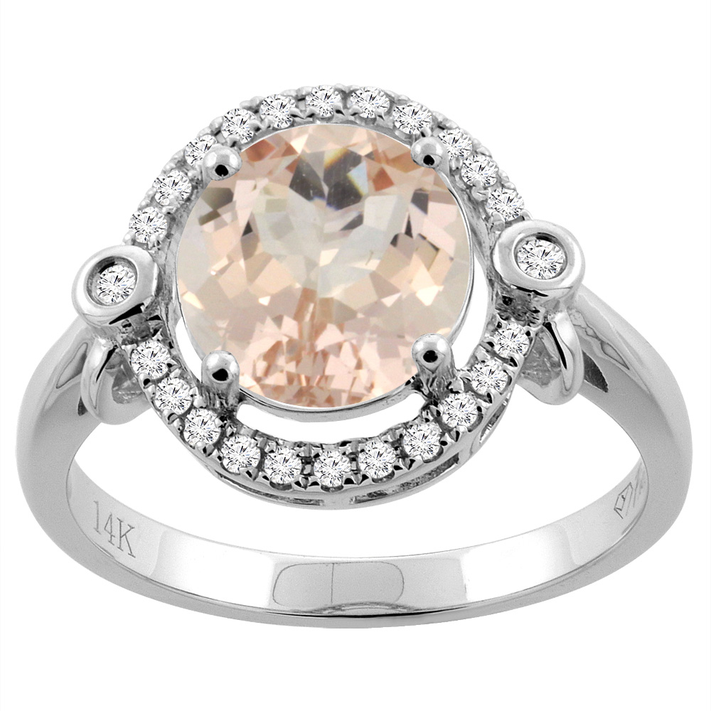 14K White Gold Diamond Natural Morganite Engagement Ring Oval 10x8mm, sizes 5-10