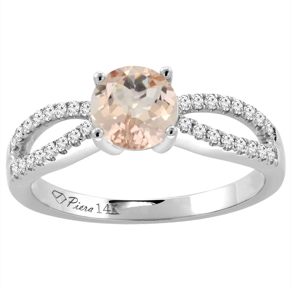 14K White Gold Diamond Natural Morganite Engagement Ring Round 7 mm, sizes 5-10