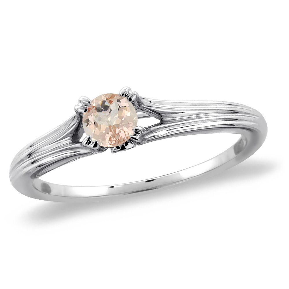 14K White Gold Diamond Natural Morganite Solitaire Engagement Ring Round 5 mm, sizes 5 -10