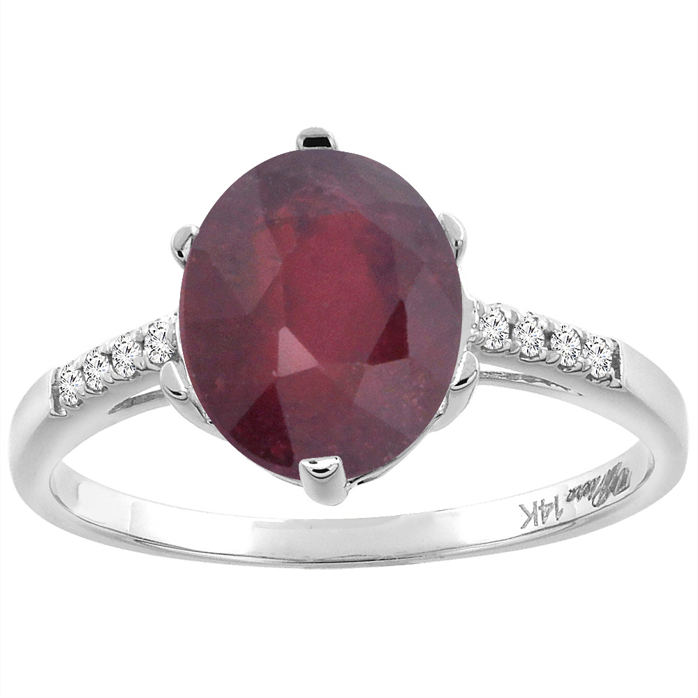 14K White Gold Enhanced Ruby & Genuine Diamond Ring Oval 10x8 mm, sizes 5-10