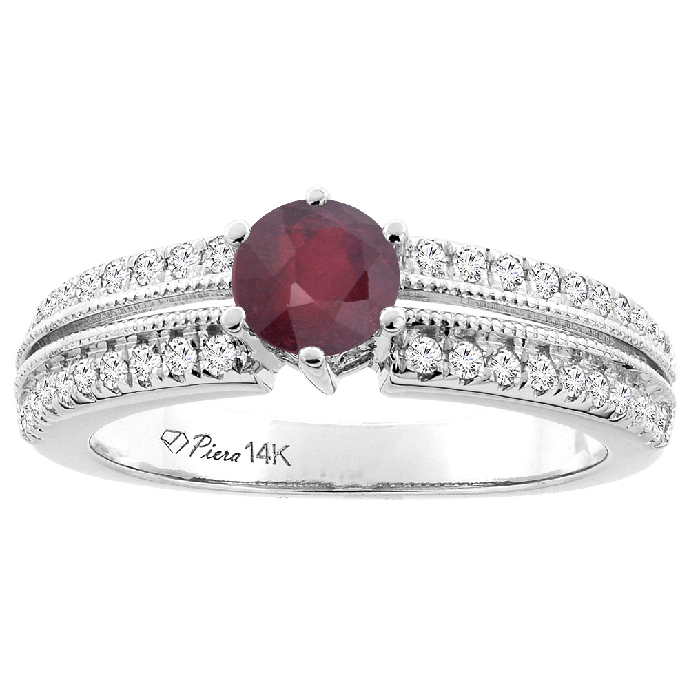 14K White Gold Enhanced Ruby & Genuine Diamond Ring Round 6 mm, sizes 5-10