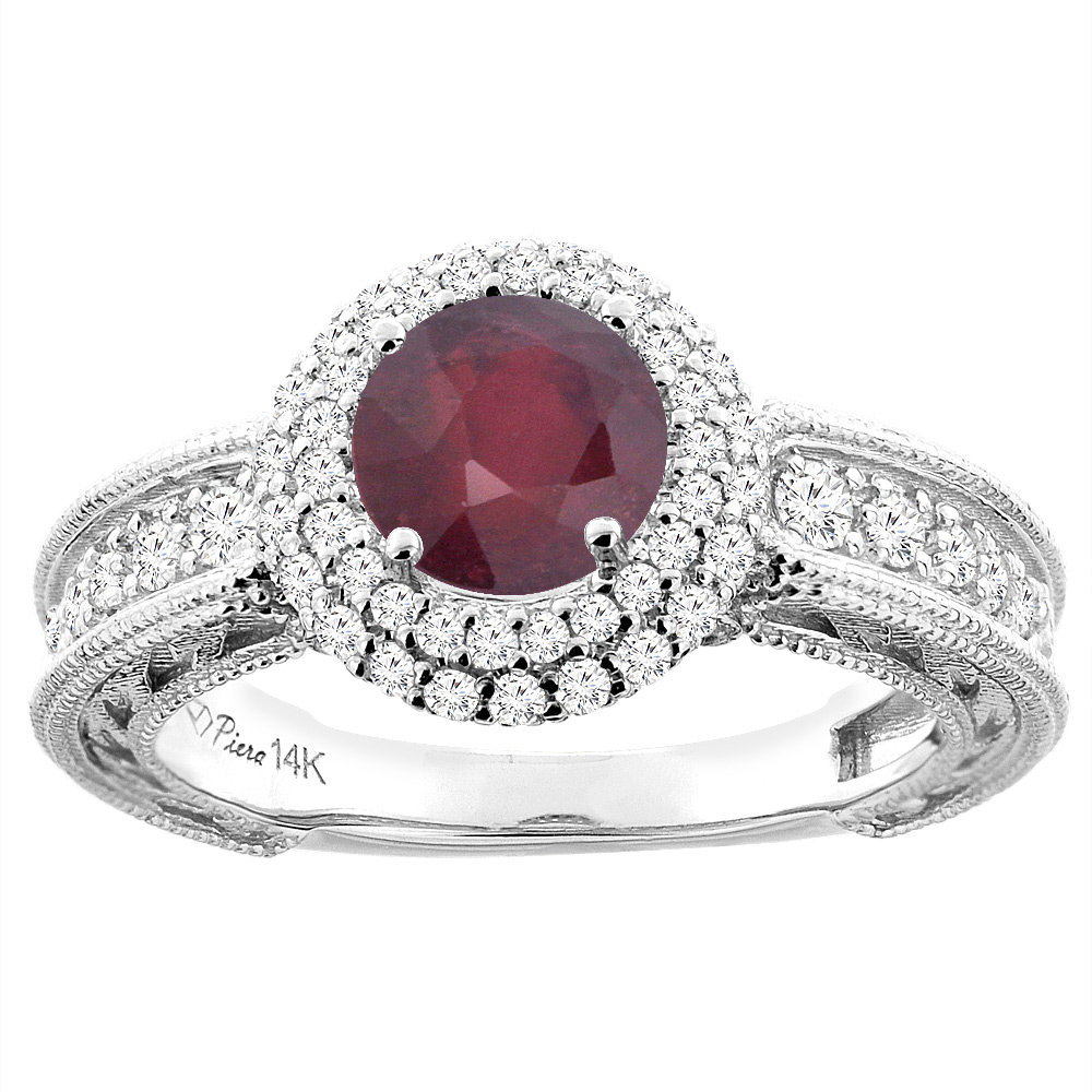 14K Yellow Gold Enhanced Ruby & Diamond Halo Ring Round 6 mm, sizes 5-10