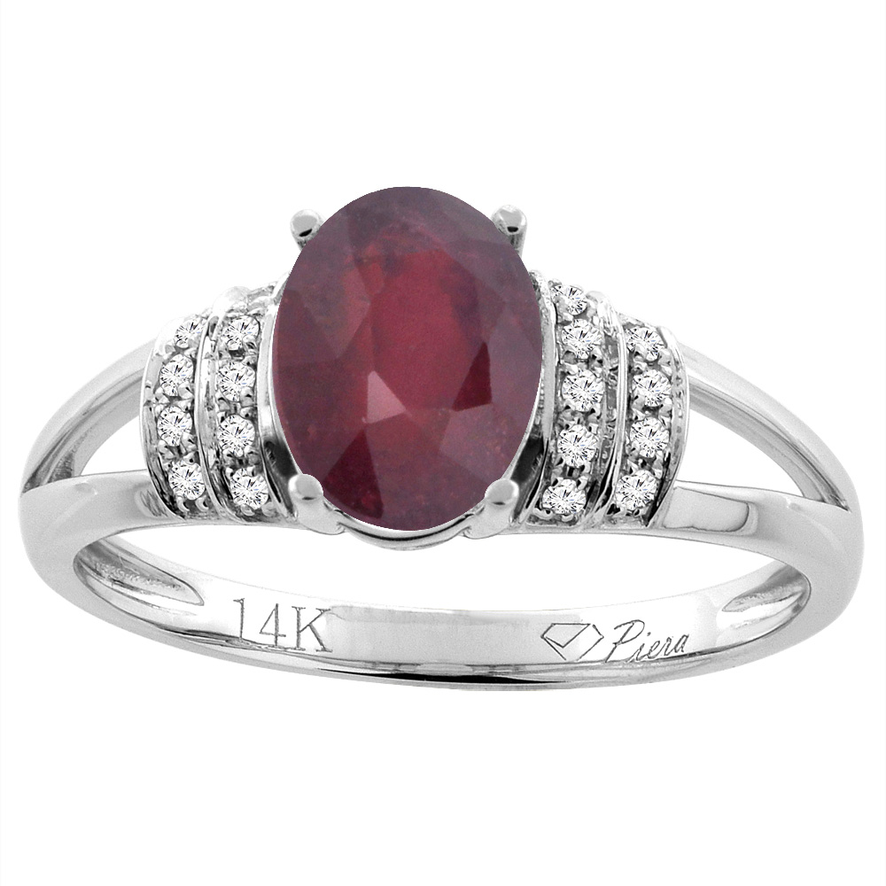 14K Gold Enhanced Ruby Ring Oval 8x6 mm Diamond Accents, sizes 5 - 10