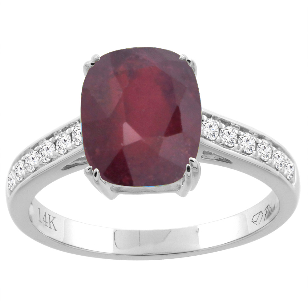 14K Gold Enhanced Ruby Ring Cushion Cut 9x7 mm Diamond Accents, sizes 5 - 10