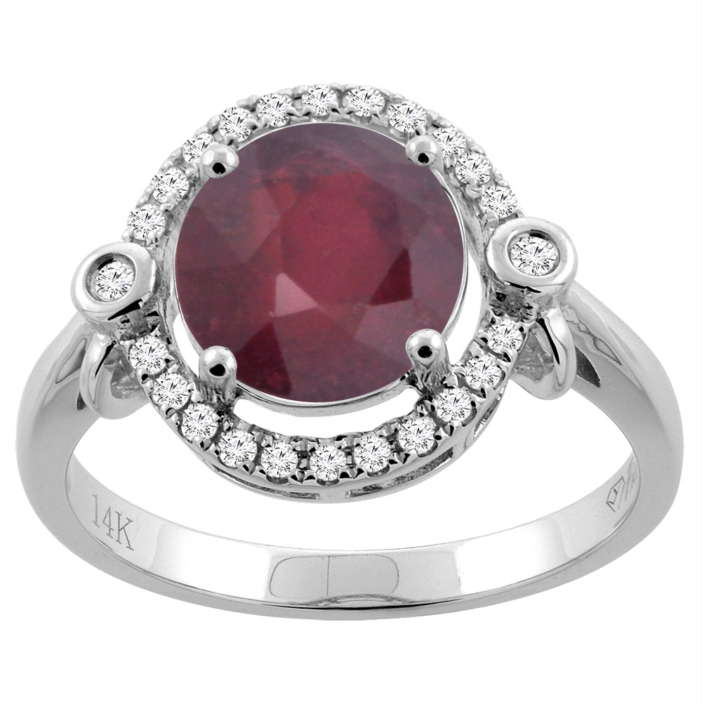 14K White Gold Diamond Enhanced Genuine Ruby Engagement Ring Oval 10x8mm, sizes 5-10