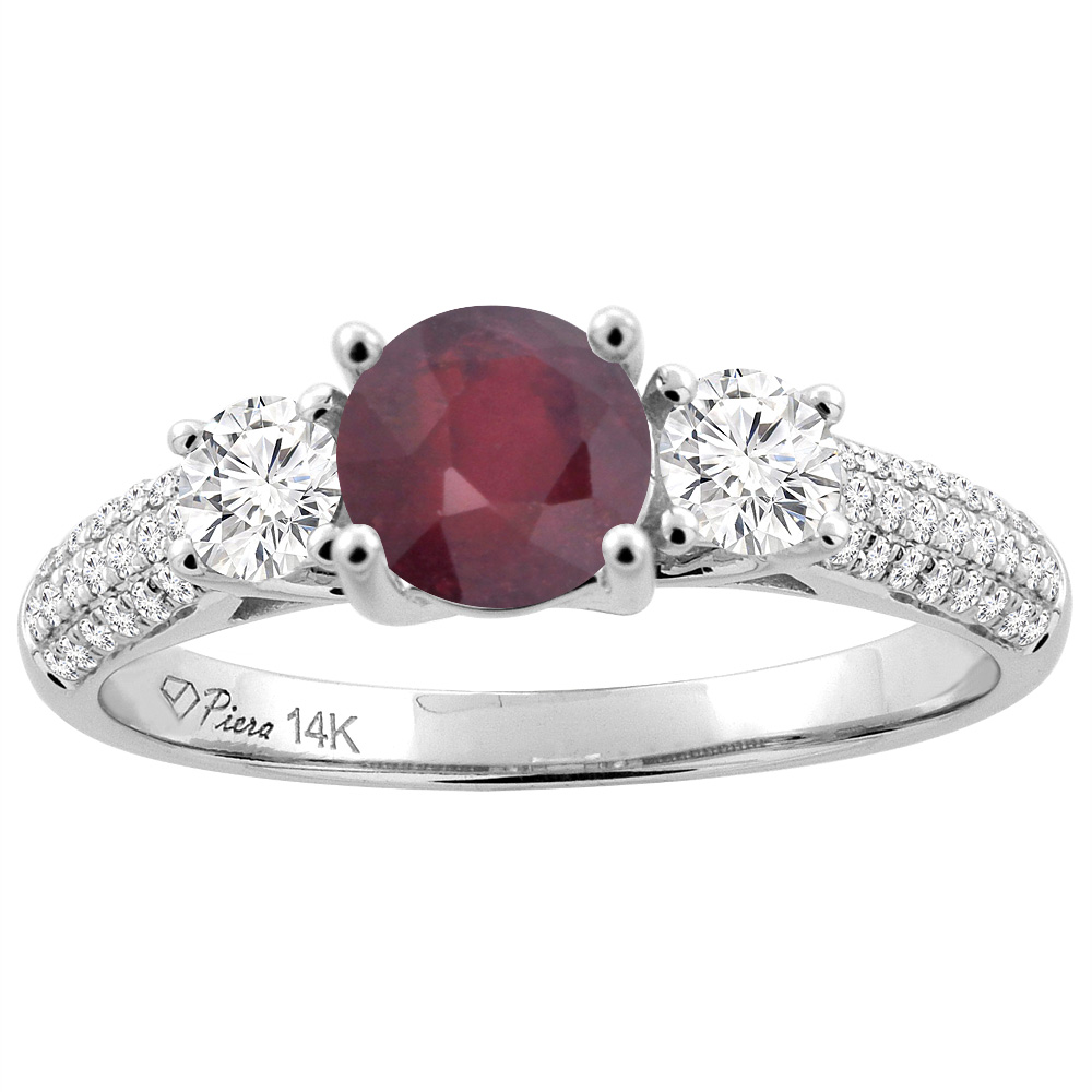 14K White Gold Enhanced Ruby Engagement Ring Round 6 mm & Diamond Accents, sizes 5 - 10