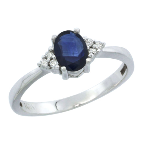 14k White Gold Ladies Natural Blue Sapphire Ring oval 6x4 Stone Diamond Accent, sizes 5-10