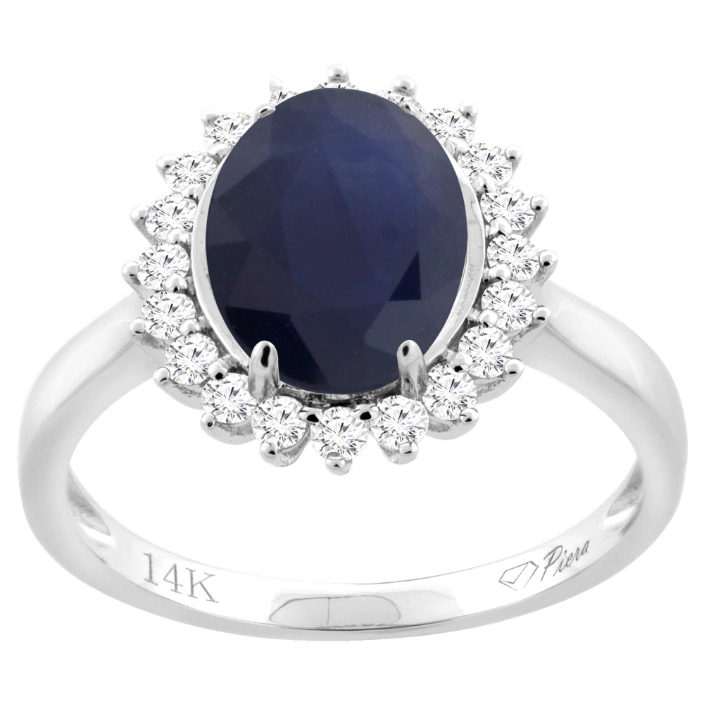 14K Yellow Gold Diamond Natural Blue Sapphire Engagement Ring Oval 10x8mm, sizes 5-10